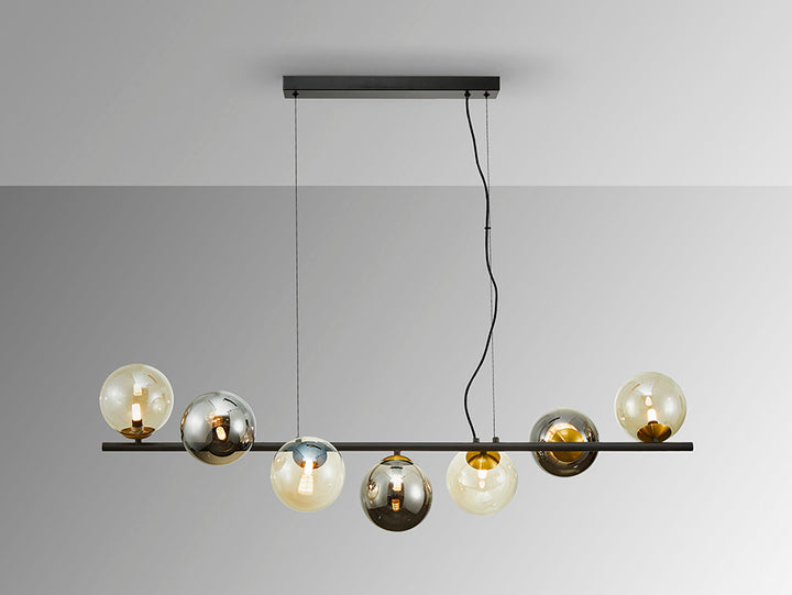 Griestu lampa INOA 7 spuldzes, melna–dūmakaina–dzintara