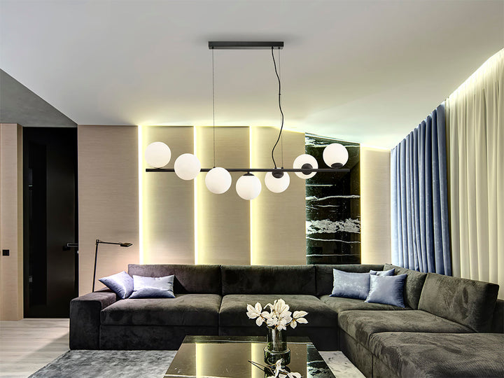 Griestu lampa INOA, 7 spuldzes, melna–opāla