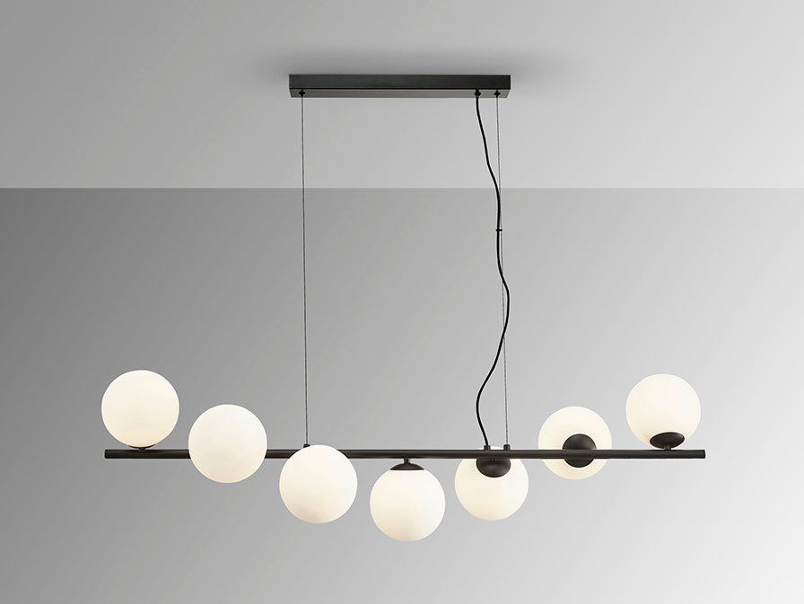 Griestu lampa INOA, 7 spuldzes, melna–opāla