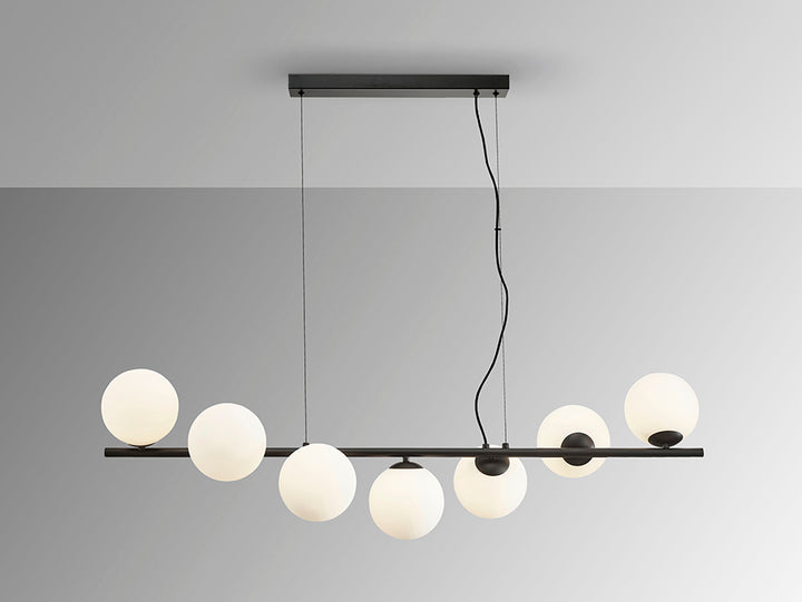 Griestu lampa INOA, 7 spuldzes, melna–opāla