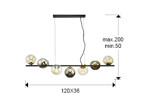 Griestu lampa INOA 7 spuldzes, melna–dūmakaina–dzintara