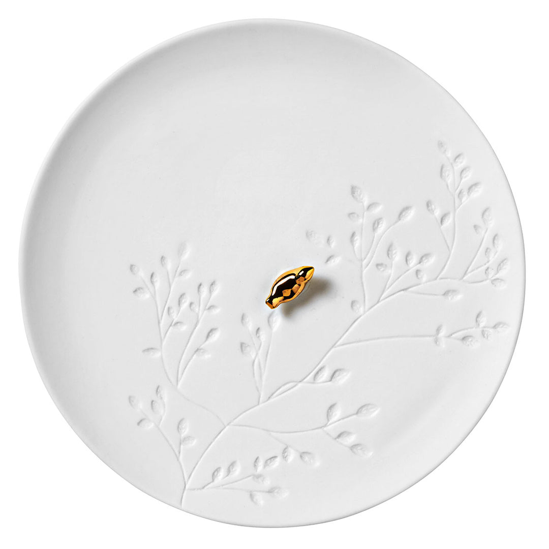 Porcelāna dekoratīvais šķīvītis ar zelta putniņu