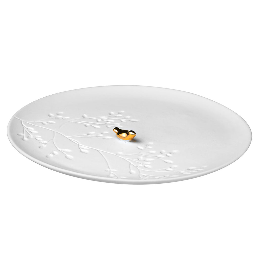 Porcelāna dekoratīvais šķīvītis ar zelta putniņu