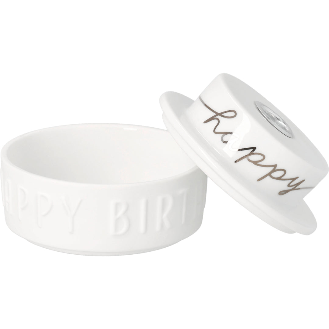 Porcelāna svečturis "Happy Happy Birthday" (svece nav komplektā)