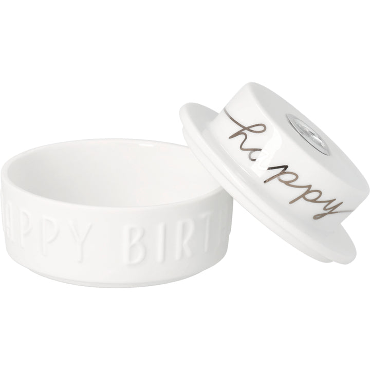 Porcelāna svečturis "Happy Happy Birthday" (svece nav komplektā)