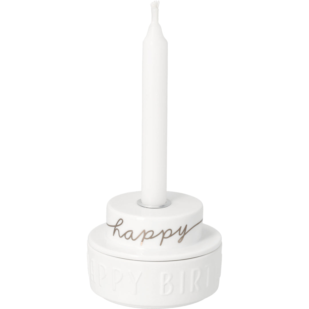 Porcelāna svečturis "Happy Happy Birthday" (svece nav komplektā)