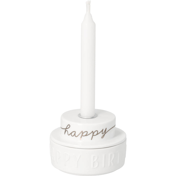 Porcelāna svečturis "Happy Happy Birthday" (svece nav komplektā)