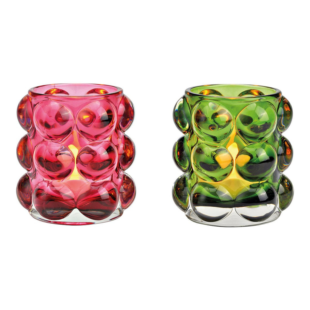 Stikla svečturi “Bubble”, zaļa/rozā, divi izmēri