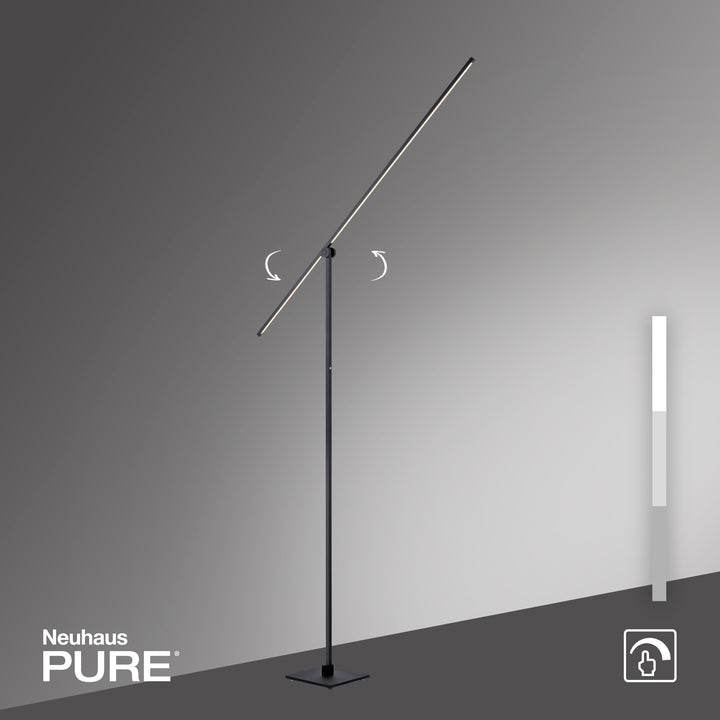 PURE-GRAFO Grīdas lampa – melna, ar skārienjutīgu dimmeri