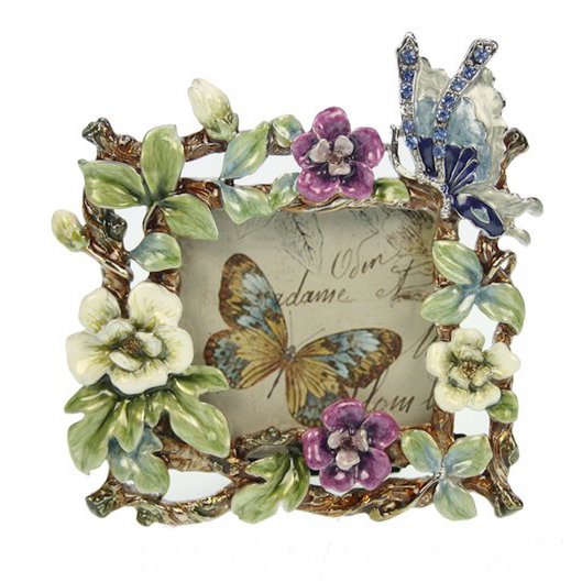 Kvadrātveida foto rāmītis ar daudzkrāsainu tauriņu, mazai bildei 6x6cm