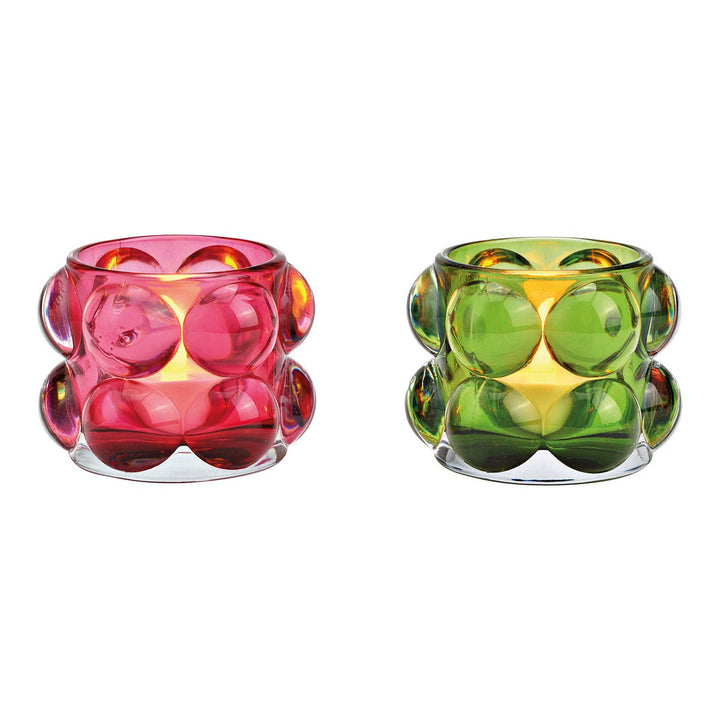 Stikla svečturi “Bubble”, zaļa/rozā, divi izmēri
