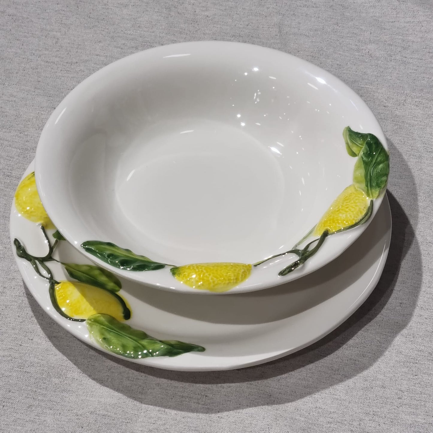 Zupas šķīvis ar citronu dekoru, Itāļu keramika