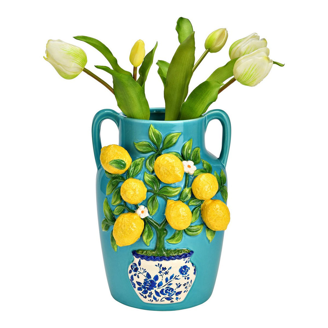 Keramikas vāze ar 3D citronu dekoru, krāsaina