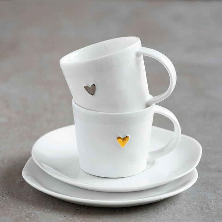 Porcelāna espresso tasīte ar sudraba sirdi