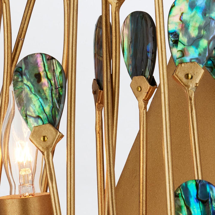 Delphos sienas lampa ar Jaunzēlandes Paua gliemežvāku čaulas elementiem
