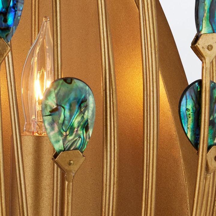 Delphos sienas lampa ar Jaunzēlandes Paua gliemežvāku čaulas elementiem