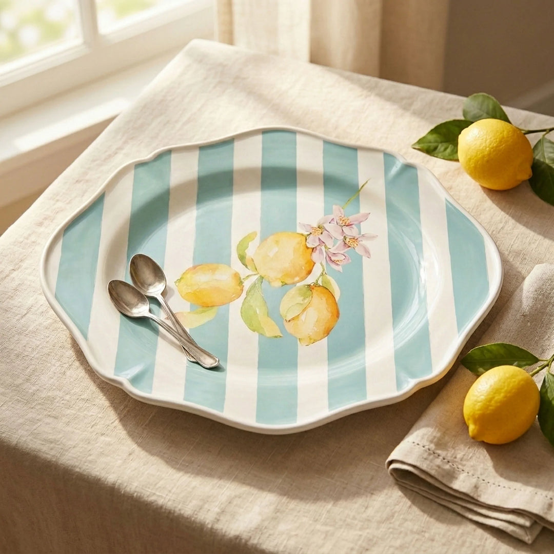 Citrus servēšanas šķīvis ar gaiši zilām svītrām – 40 cm