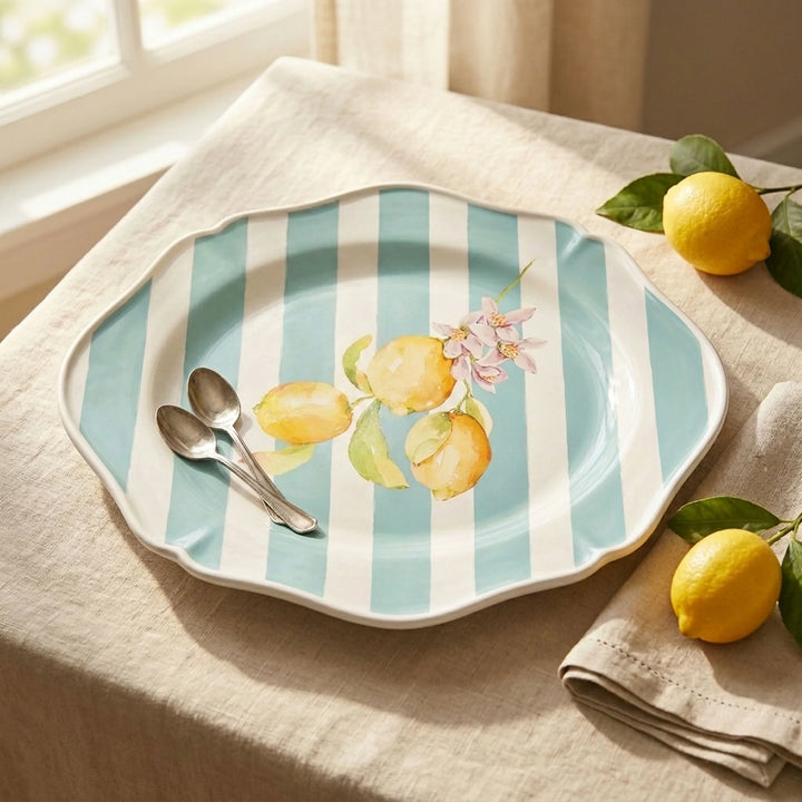 Citrus servēšanas šķīvis ar gaiši zilām svītrām – 40 cm