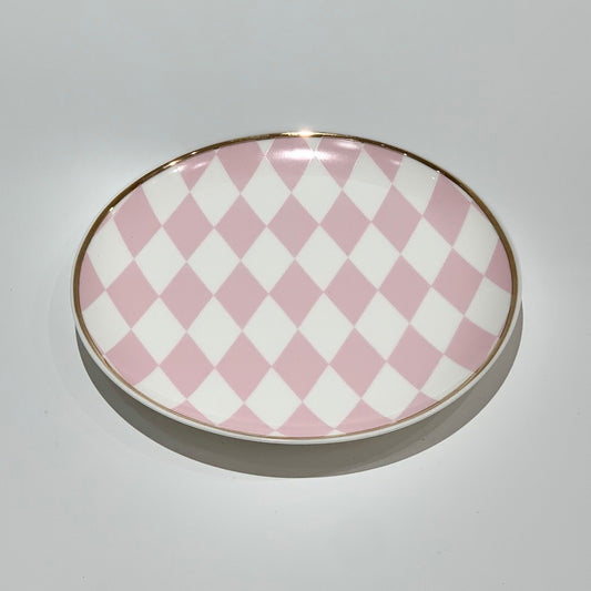 Šķīvis Favorite rozā/zelta rūtains 20 cm