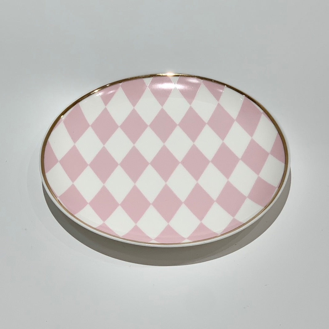 Šķīvis Favorite rozā/zelta rūtains 20 cm